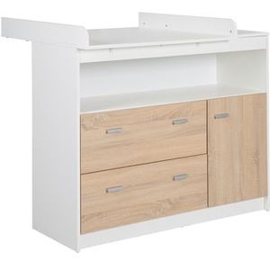 Roba Brede commode 'Gabriella' incl. wikkelaanzet, kinderkamer commode met één deur, een open vak en twee laden, aankleedhoogte 90 cm, bicolor