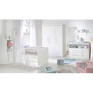 Roba Complete kinderkamer 'Maren', babykamer set, inclusief combi-kinderbed 70 x 140 cm, brede commode en 3-deurs kledingkast, wit