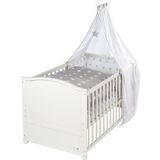 roba Compleet babybedset + textiel Little Stars – 70 x 140 cm – beddengoed, hemel en matras – transformeerbaar / converteerbaar – wit hout