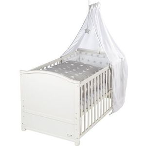 roba Little Stars compleet babybedset + textiel - 70 x 140 cm - beddengoed, hemel en matras - transformeerbaar/converteerbaar combi-bed - Wit hout