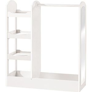 Roba Garderobe, Kindermeubel Met Kledingrek, Kledingstang & Grote Spiegel, Staande Garderobe Voor Kinderen, Wit, 107 x 90 x 34,5 cm