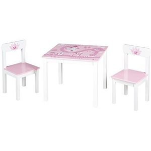 roba Kinderzitgroep 'Krone', kindermeubelset van 2 kinderstoelen & 1 tafel, zitset met prinsessen/slot/eenhoornprint in roze