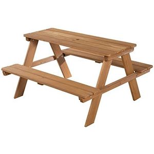 roba Tafel en banken met parasolgat picknick voor 4 buiten + 4-zits - massief hout weerbestendig - 89 x 85 cm - ondersteunt 100 kg - teak getint