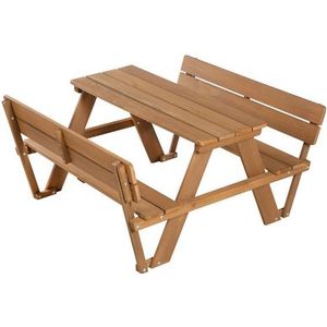 roba Picknicktafel voor kinderen, outdoor, met rugleuning, massief hout, buitentafel, 4-zits, bruin