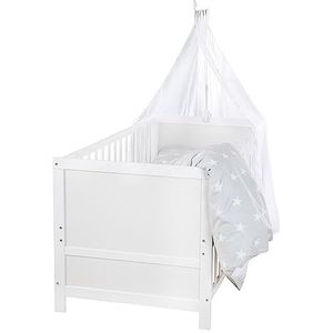 roba Babybedset, sterren grijs - 70 x 140 cm - meegroeiend kinderbed met beddengoed, hemel, matras - in hoogte verstelbaar - voor juniorbed