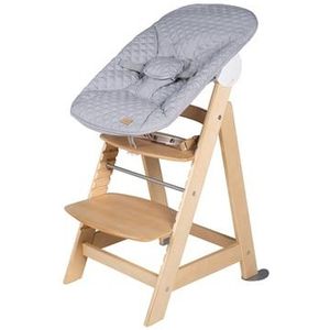 roba Born Up 2-in-1 houten kinderstoel + kantelbare ligstoel roba Style zilvergrijs – vanaf de geboorte – in hoogte verstelbaar – gemakkelijk te reinigen – natuurlijk