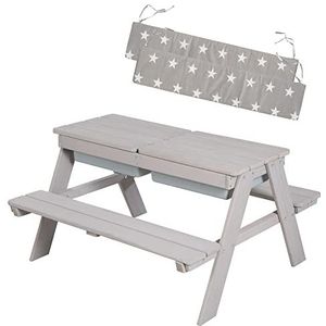roba massief houten kinderpicknicktafel met zandbak en zitkussens - weerbestendig (grijs)