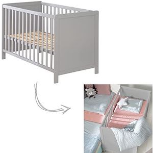 roba Babybed 2-in-1, onafhankelijk en Cododo 60 x 120 cm, om te bouwen tot een onafhankelijk babybed, in hoogte verstelbaar, 5 afneembare stangen, grijs gelakt hout