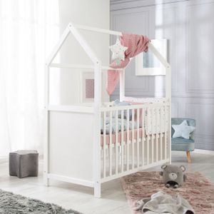 roba Huisbed 60 x 120 cm, baby- en bijzetbed in huislook, wit, 3-voudig verstelbaar, ombouwbaar, grijs,