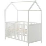 roba Huisbed 70 x 140 cm FSC-gecertificeerd, combi-kinderbed in huislook, wit, 3-voudig verstelbaar, schuifstaven, ombouwbaar tot juniorbed