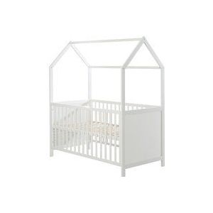 roba Huisbed 70 x 140 cm FSC-gecertificeerd, combi-kinderbed in huislook, wit, 3-voudig verstelbaar, schuifstaven, ombouwbaar tot juniorbed