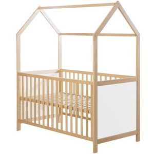 roba Babybed, schaalbaar, 70 x 140 cm, om te bouwen tot een juniorbed, in hoogte verstelbaar, 3 afneembare stangen, tweekleurig hout