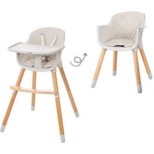 roba Style Up Wood 2-in-1 kinderstoel voor baby's en kinderen, 50 kg, met veiligheidsgordel en afneembaar eetblad, verstelbaar, gevoerde zitting, grijs