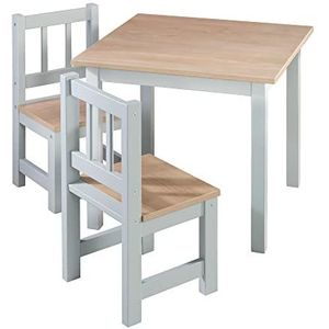 roba Kindertafel en 2 Stoelen Set 'Woody' - Tafelblad en Stoelen met Hout-achtige Uitstraling - Wit