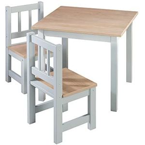 roba Kinderzitgroep 'Woody' - 2 kinderstoelen & 1 tafel - zitgarnituur/zitmeubels voor kinderen in houtdecor & taupe