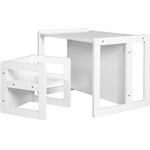 roba Omkeerbare tafel + stoel voor kinderen – set om te zetten in bank en kruk – wit gelakt hout