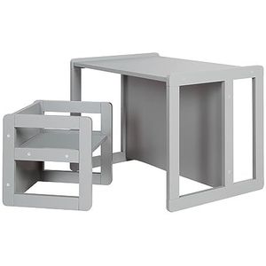 roba Set van tafel en stoel, omkeerbaar, voor kinderen, kan worden omgezet in een bank en kruk, hout, gelakt, grijs