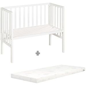 roba Cododo 2-in-1 bed met safe asleep matras 45 x 90 cm en barrière - wit gelakt hout - geschikt voor alle ouderbedhoogtes - vanaf de geboorte - omgebouwd tot bank tot 65 kg