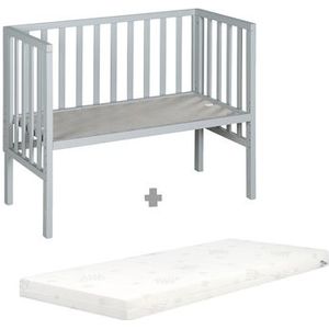 roba Cododo 2-in-1 bed met safe asleep matras 45 x 90 cm en barrière - taupe gelakt hout - geschikt voor alle ouderbedhoogtes - vanaf de geboorte - omgebouwd tot bank tot 65 kg