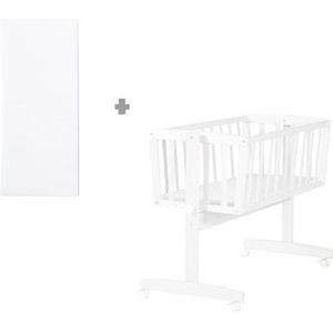 roba Babywieg 40 x 90 cm + matras - schommelfunctie met vergrendelingsknop + wielen met rem - set voor meisjes en jongens - wit hout