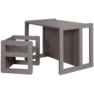 roba Set van tafel en stoel, omkeerbaar, voor kinderen, kan worden omgezet in een bank en kruk, gelakt hout, antraciet