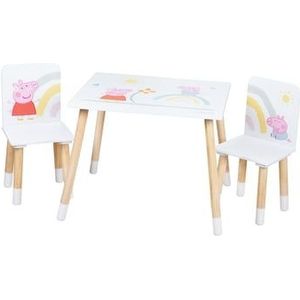 roba Peppa Pig Kinderset - 2 Kinderstoelen & 1 Tafel voor Kinderen - Zitgroep met Roze Tekenfilm Motief - Hout Wit/Natuur - Vanaf 18 Maanden