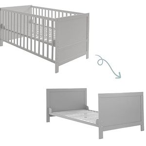 roba Uitbreidbaar babybed 70 x 140 cm - om te zetten in een kinderbed - Tot 7 jaar - In hoogte verstelbaar - Inclusief ombouwhoeken - 3 afneembare stangen - Taupe gelakt hout