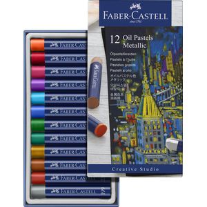 Faber-Castell Creative Studio 12 stuks kleurrijke oliepastels van metallic karton voor kunst, knutselen, tekenen, schetsen, thuis, school, universiteit, kleuren