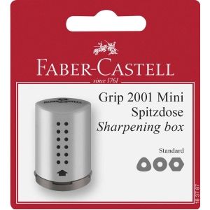 5 x Faber Castell Einfachspitzdose Grip 2001 Mini silber Blisterkarte
