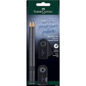 FABER-CASTELL 218472 - potlodenset Sparkle, met puntenslijper, gum en 2 potloden, schrijfset sleeve in zwart