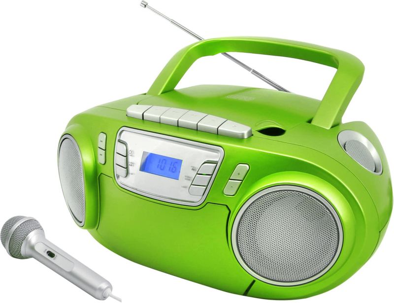 Soundmaster SCD5800GR - Boombox met FM-radi - Cassettespele - CD en Externe Microfoo - Groen