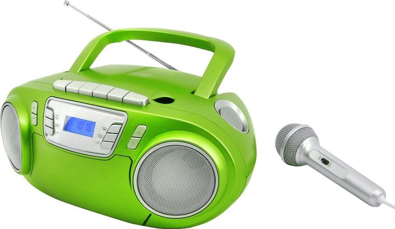Soundmaster SCD5800GR - Boombox met FM-radi - Cassettespele - CD en Externe Microfoo - Groen