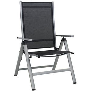 greemotion klapstoel Monza Comfort zilver/zwart, voor binnen en buiten, stoel met 7-voudig verstelbare rugleuning, vuilafstotend en eenvoudig te reinigen, afmetingen zitting: ca. 55 x 42 x 44 cm