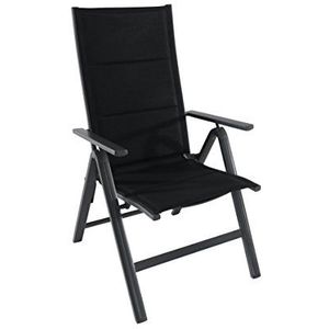 greemotion Inklapbare stoel Grenada antraciet/zwart, 7-voudig verstelbare rugleuning, ruimtebesparende terrasstoel, stoel met licht aluminium frame, gevoerde bekleding van 2x2 textileen
