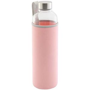 axentia Borosilicaatglazen fles, waterfles met neopreen deksel en schroefdop, Ø ca. 7,8 cm, hoogte ca. 28 cm, transparant/roze