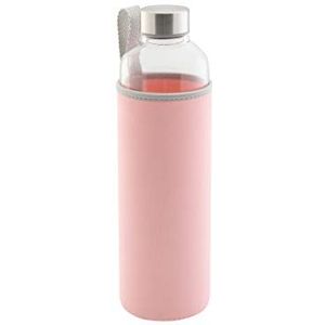 axentia Borosilicaatglazen fles, waterfles met deksel van neopreen en schroefsluiting, Ø ca. 6,6 cm, H ca. 21 cm, transparant/roze
