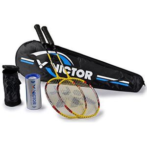 VICTOR Badmintonset, 2x AL-2200 / Racketbag / 3x Nylonball, geel/zilver/rood badmintonracket, 67,5 cm