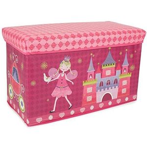 Bieco Opbergdoos prinses voor kinderen met gevoerde zitting | speelgoedkist met deksel voor jongens en meisjes | opvouwbare kist roze | opbergdoos 66 l | Ref. 04000499