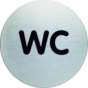 Durable 490723 Zelfklevende ronde pictogram 83mm met tekst ""WC"" ,metaalzilver ,heeft een diameter van 83mm