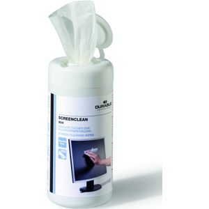 Durable Screenclean 573602 Reinigingsdoekjes zonder alcohol voor glasoppervlakken en schermen, navulbare dispenserdoos, 100 stuks