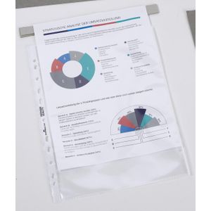 Duurzame brochurehoes, met witte rand, DIN A4, universele perforatie, documentbestendig, 25 stuks, 80 mµ, glashelder