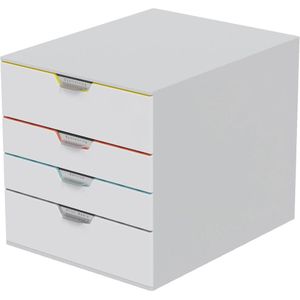 DURABLE Schubladenbox VARICOLOR®  weiß mit bunten Farblinien 762427, DIN C4 mit 4 Schubladen