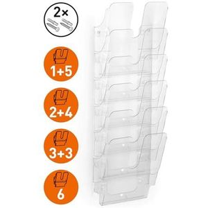 Durable brochuredispenserset Flexiplus Duo (A4 staand formaat) transparant, 6 vakken met 2 bevestigingssets, individuele indeling