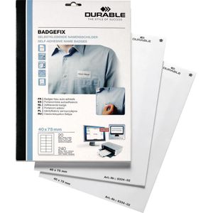 Naambadge etiket Durable 8334 40x75mm zelfklevend wit