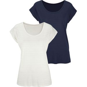 Beachtime Shirt met korte mouwen Met lichtdoorlatende strepen in zachte katoen-viscosekwaliteit (Set van 2)
