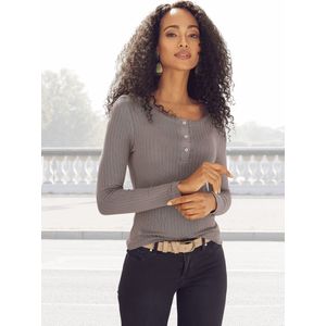 Vivance Shirt - Lange Mouwen - Taupe - Zachte Ribkwaliteit