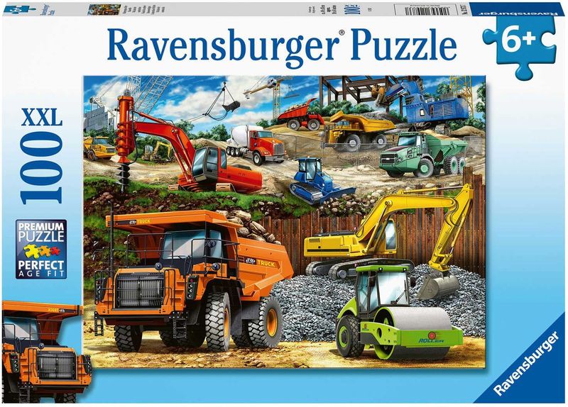 Bouwvoertuigen Puzzel (100 XXL stukjes) - Voertuigen Thema