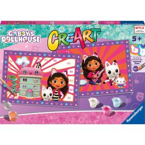 Ravensburger - CreArt Junior serie: Gabby's Dollhouse schilderset op nummer, bevat twee voorgedrukte tabellen, een kwast, kleuren, creatief spel voor jongens en meisjes van 5+ jaar
