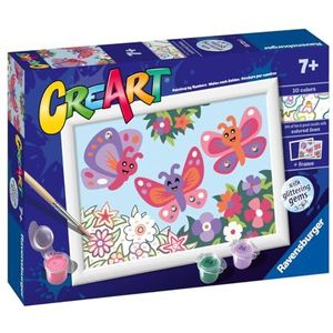 Ravensburger CreArt E-serie Classic - glittervlinders, schilderset op nummer, bevat een voorgedrukte plank, een kwast, kleuren en accessoires, creatief spel voor jongens en meisjes vanaf 7 jaar