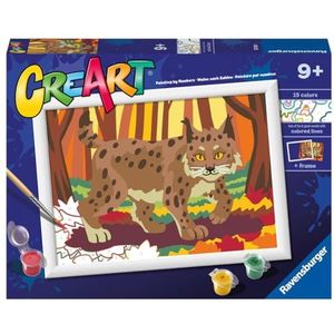 Ravensburger - CreArt D Series Classic: lynx in het bos, schilderset op nummer, bevat een voorgedrukte plank, kwast, kleuren en accessoires, creatief spel voor jongens en meisjes van 9+ jaar